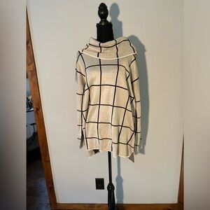 Women's Calvin Klein Bold Contrast Grid Modern Cowl neck Sweater C1HSS017 Sz L